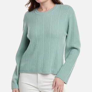 Rag & Bone women size M Maud sweater 100% cashmere cable knit ribbed blue green
